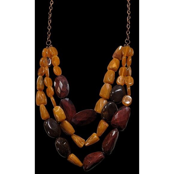 Vintage Retro Chunky Brown Acrylic Beaded Layered Necklace - Picture 2 of 6